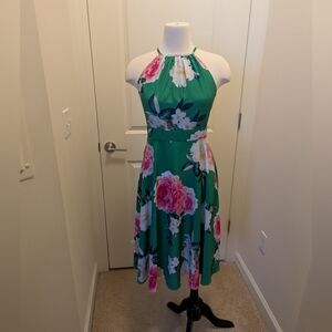 Eliza J Floral Green Halter Dress Size 4